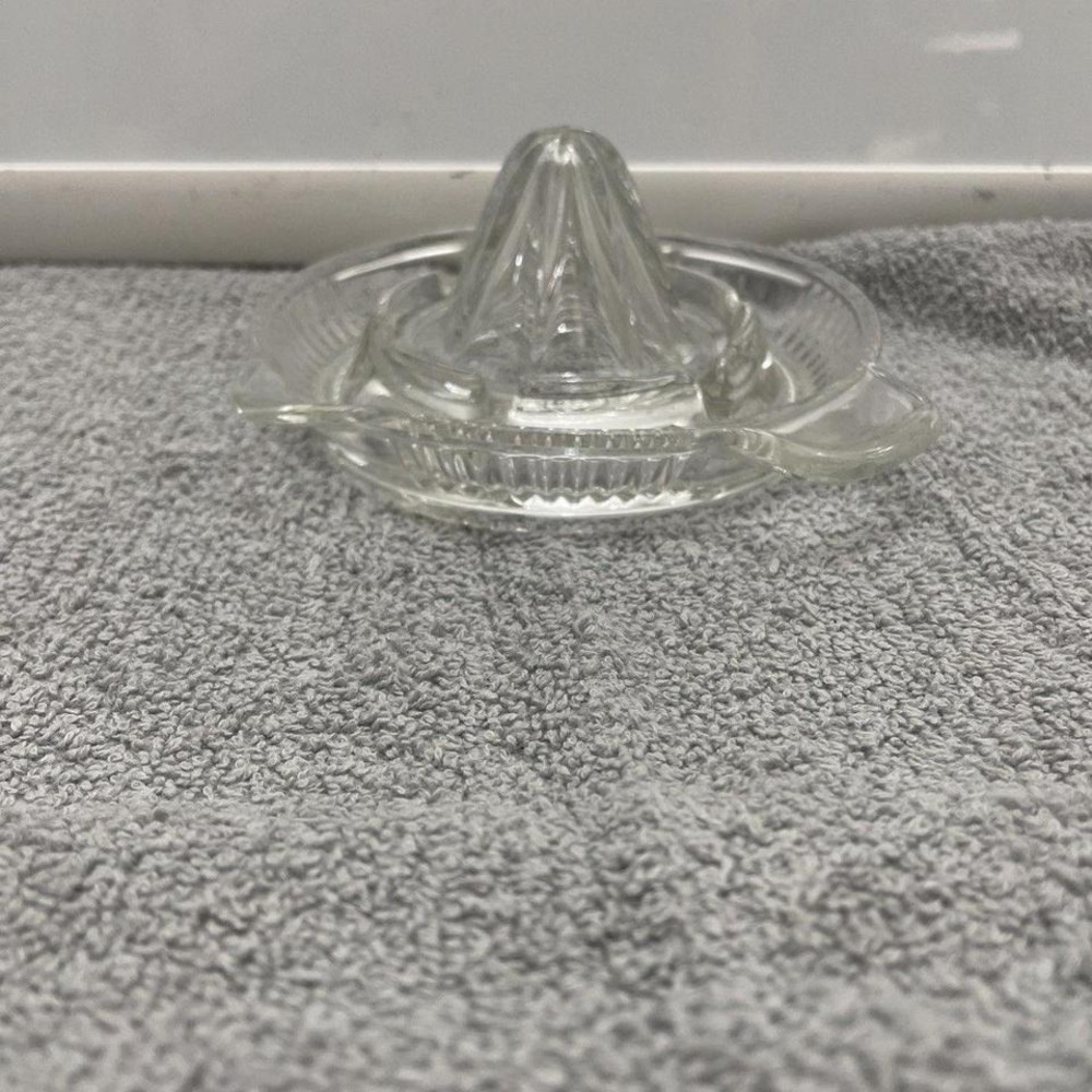 Vintage Clear Pressed Glass Citrus Juicer Reamer with Handle and Pour Spout